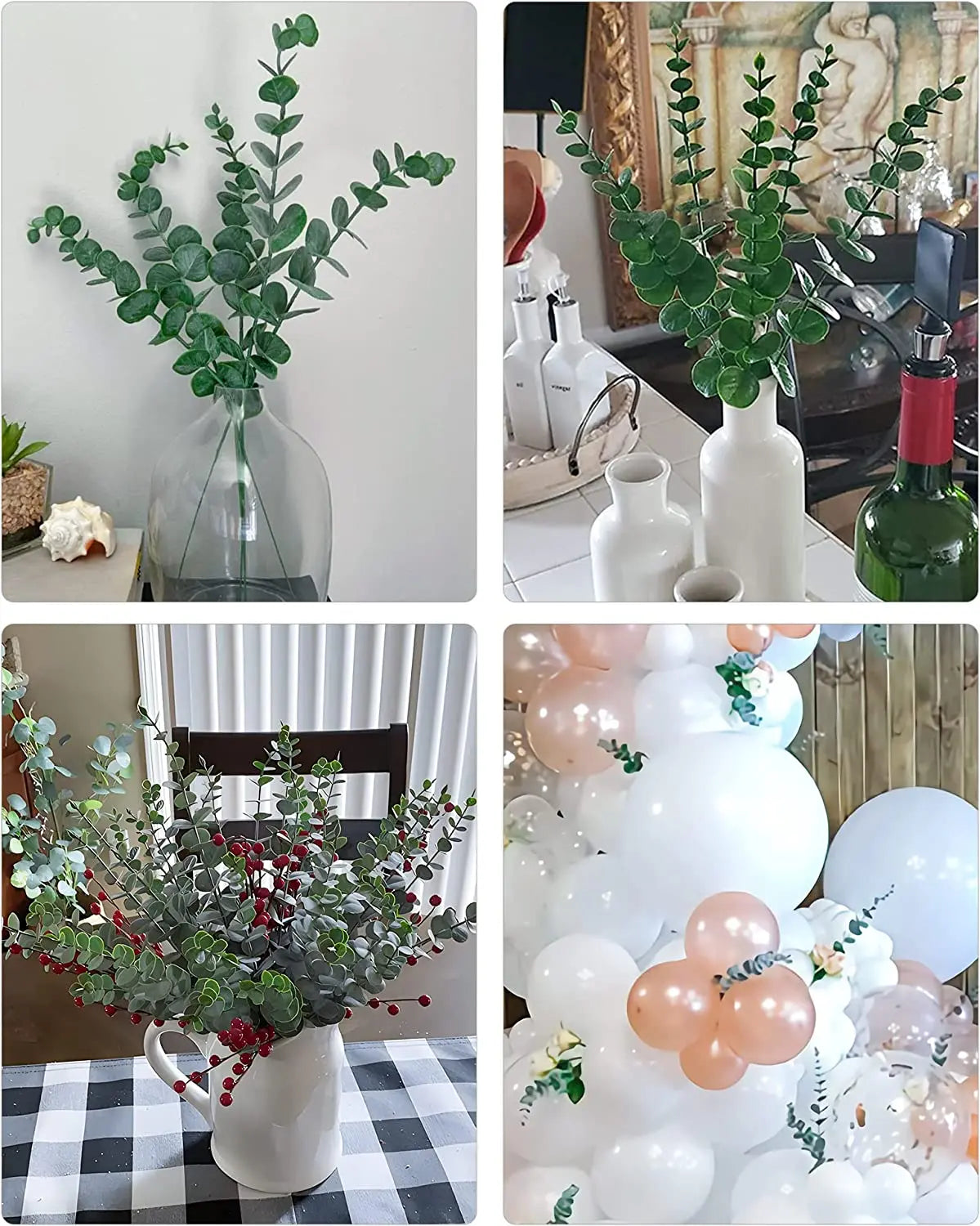 Yannew 12pcs Artificial Eucalyptus Stems Silver Dollar Greenery Fake Plants for Wedding Bouquet Floral Arrangement Home Decor