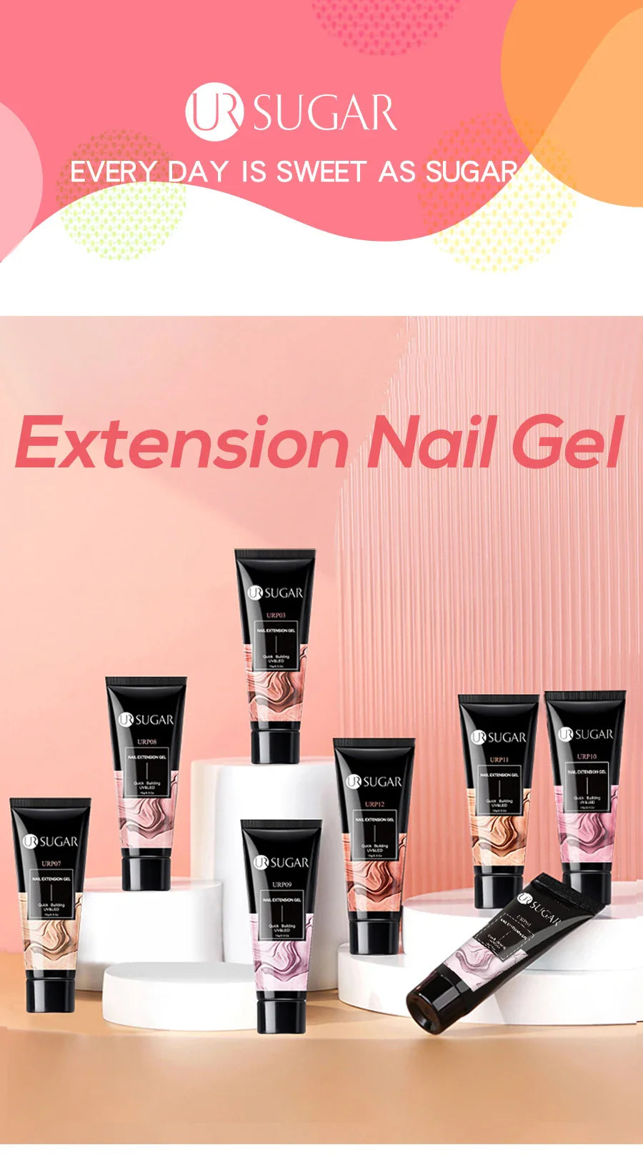 UR SUGAR 15ml Nail Extension Gel Soak Off UV LED Acrylic Crystal White Clear Nude Gel Nail Polish UV Construction Gel