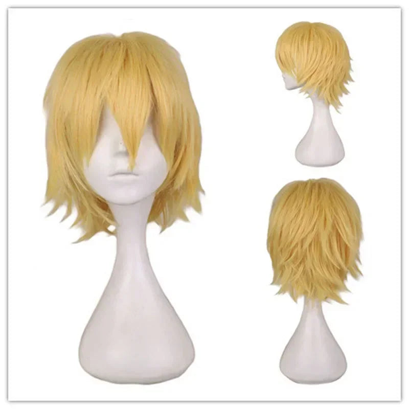 Universal Short Cosplay Wig Silver Red Pink Blonde Grass Green Black Straight Men's Wig for Halloween Cosplay Costume Party