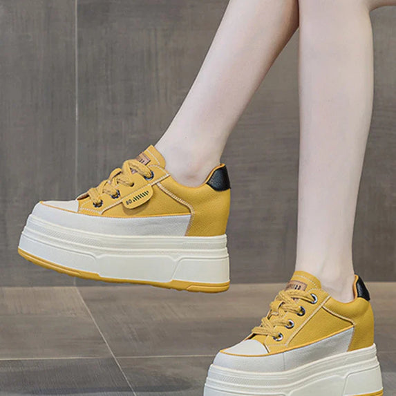 Fujin 9cm Cow Suede Genuine Leather Women Vulcanized Shoes Platform Wedge Skate Boarding High Brand Heels Casual Summer Shoes