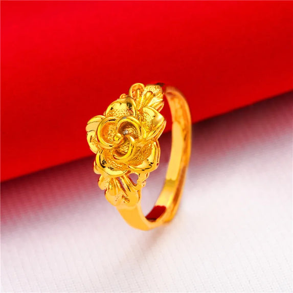 ANIID Ethiopia Dubai Flower Gold Color Arab Rings Resizable For Women Wedding Jewelry African Party Gift Nigerian Jewellery