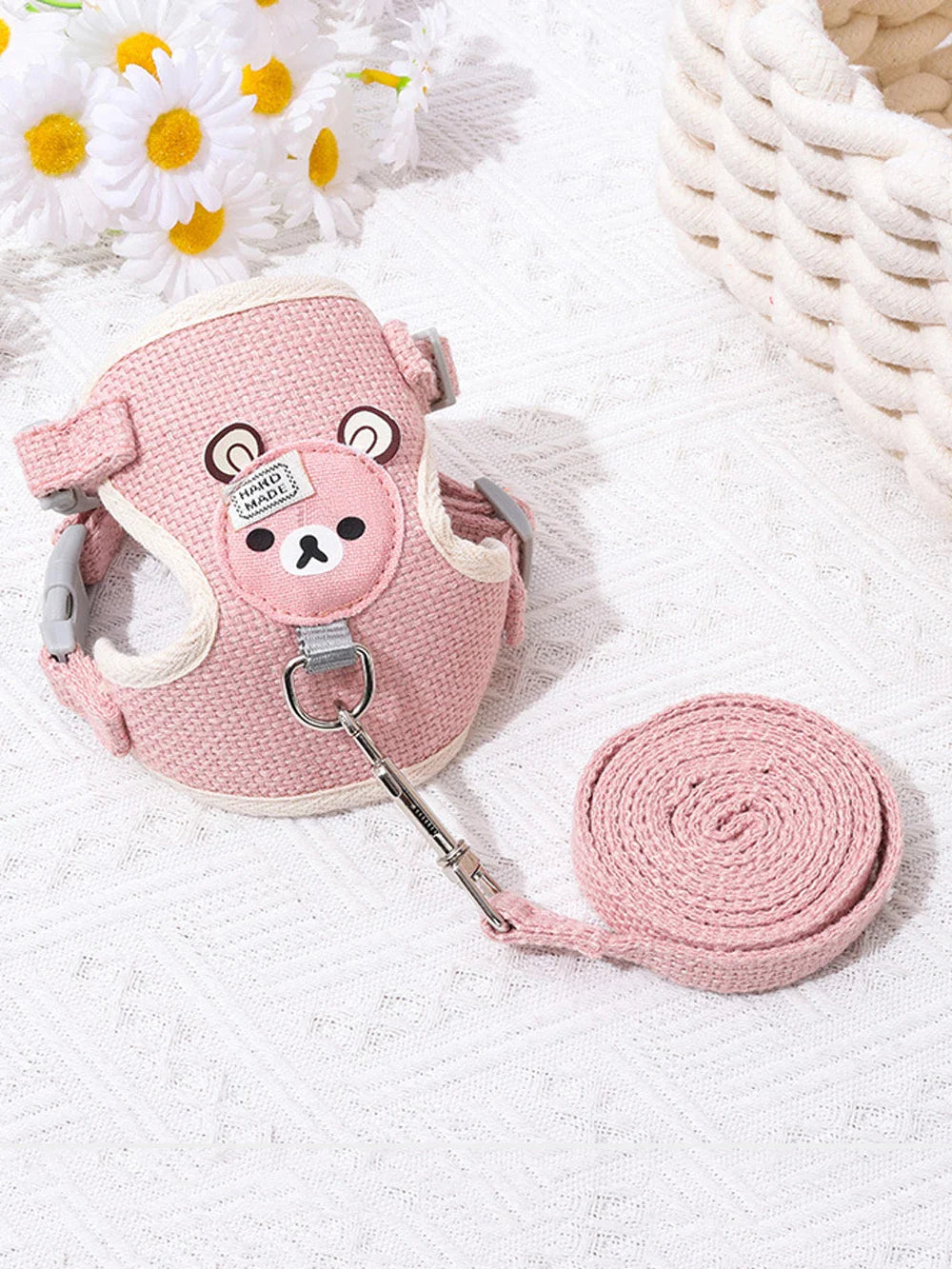 Adjustable Bear Decoration Dog Vest Chest Harness Breathable Pet Cat Harness Leash Set Teddy Small Dog Walking Rope