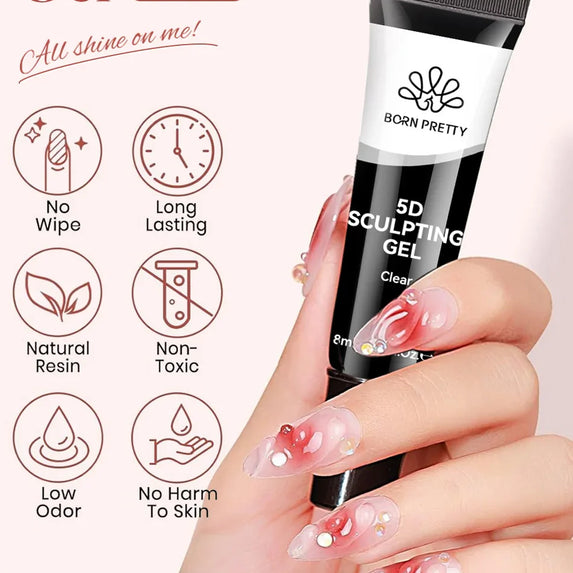 BORN PRETTY 2Pcs/Set 8ml 5D Sculpting Gel with Solid Mirror Powder DIY Nail Embossing Gel for Painting Carving Nails