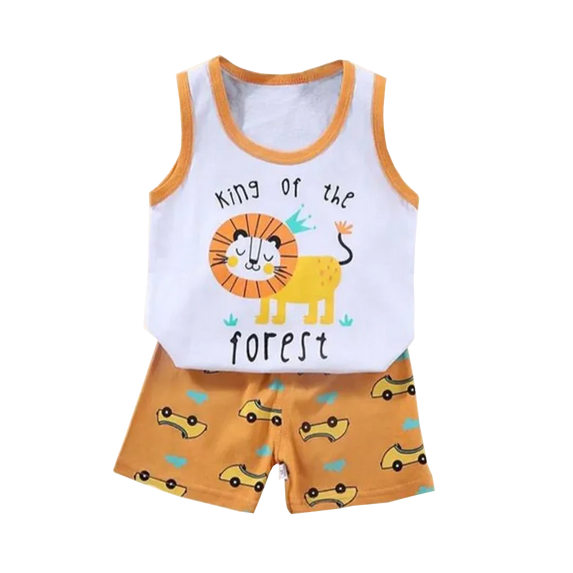 Cartoon Lion Pajamas Vest+Shorts 2-Piece Clothing Set Summer Kids Baby Boys Girls Cotton Casual Tracksuit Clothes Suit 1-6 Years