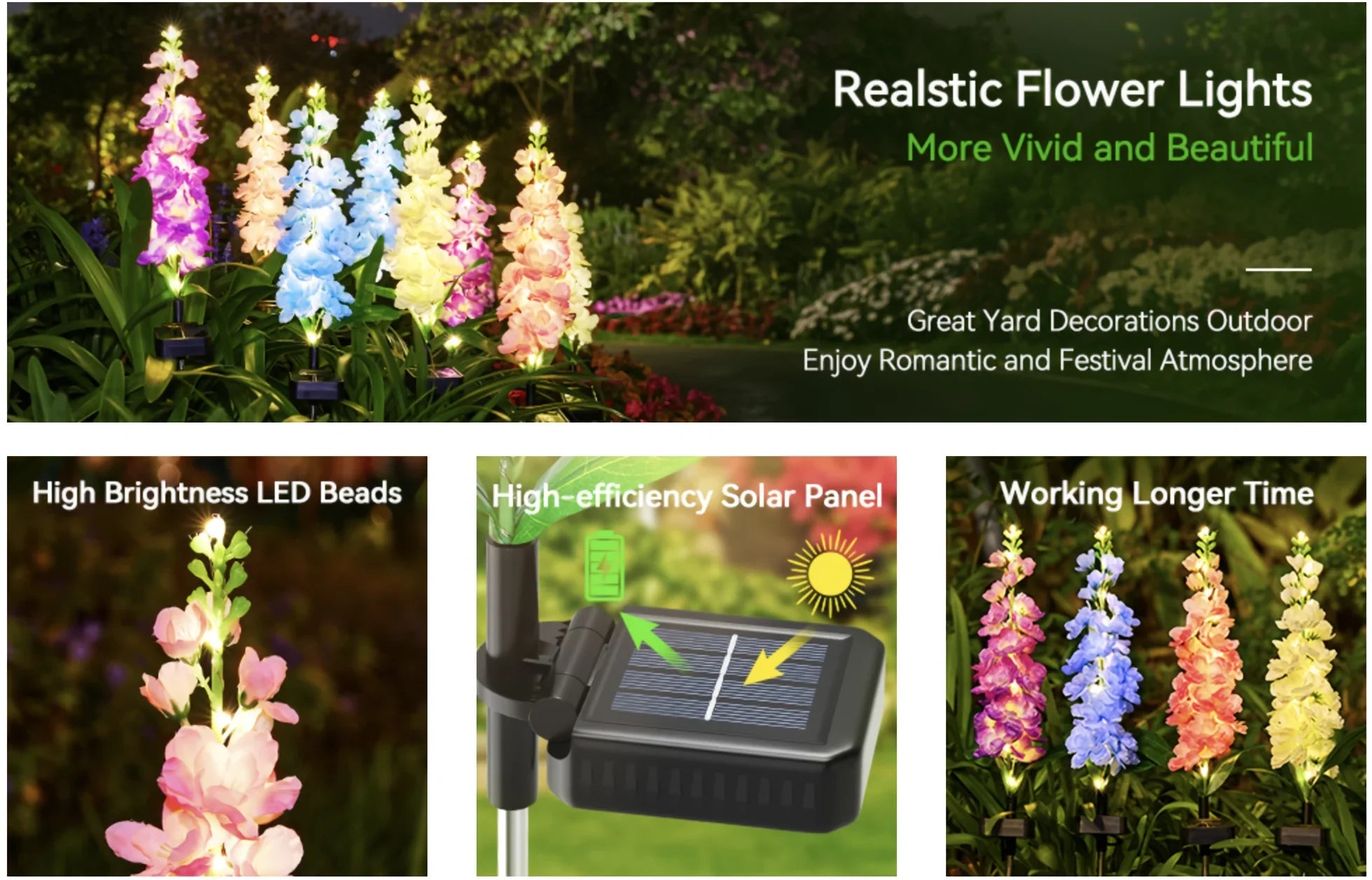 4 Pack Upgraded Solar Garden Lights with 36 LEDs, Solar Lights for Outside, Outdoor Solar Flowers Lights for Yard Patio
