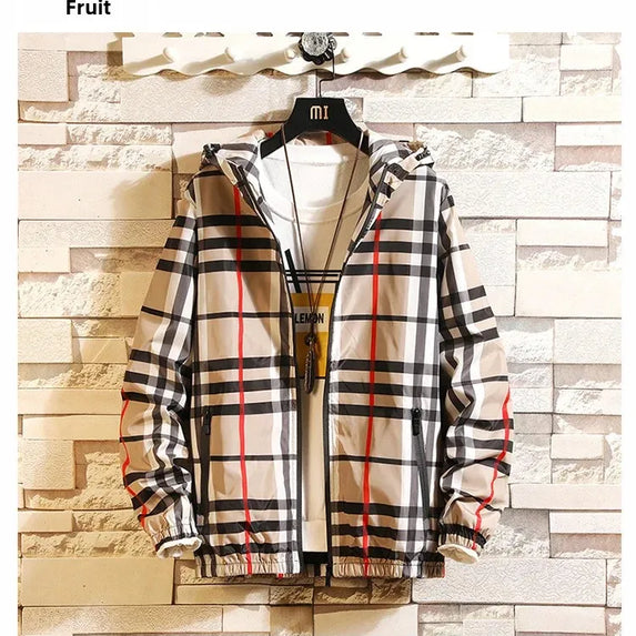 Trendy Korean Style Men's Plaid Jacket Spring Autumn New Arrival Slim Fit Hooded Versatile Casual Clothing From China