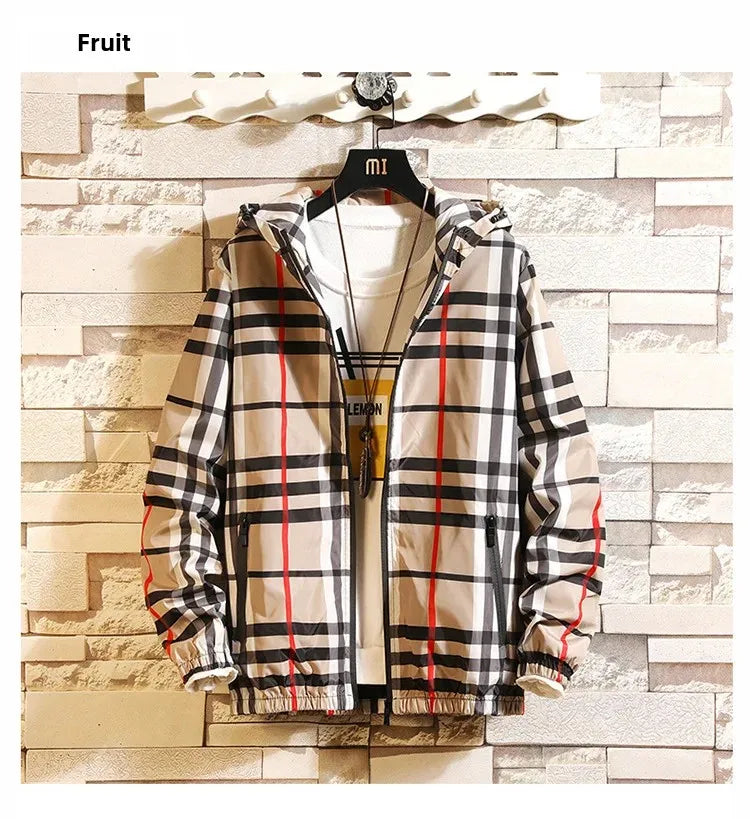 Trendy Korean Style Men's Plaid Jacket Spring Autumn New Arrival Slim Fit Hooded Versatile Casual Clothing From China