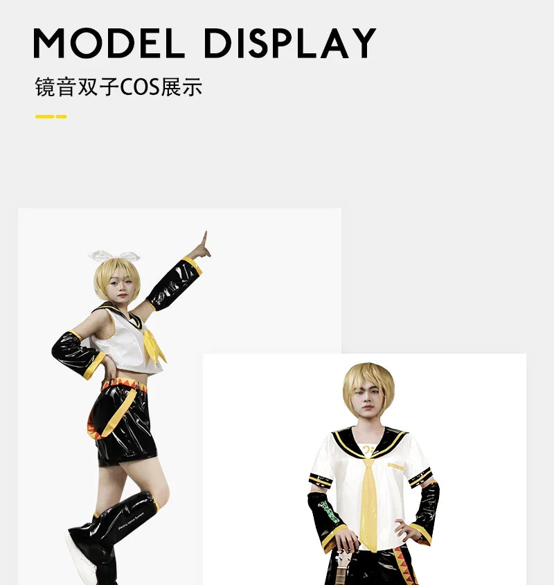 UWOWO Kagaminee Rin/Len Cosplay with Ears Collab Series: Kagaminee Rin Len Cosplay Top Shorts Costumes Cosplay Outfit