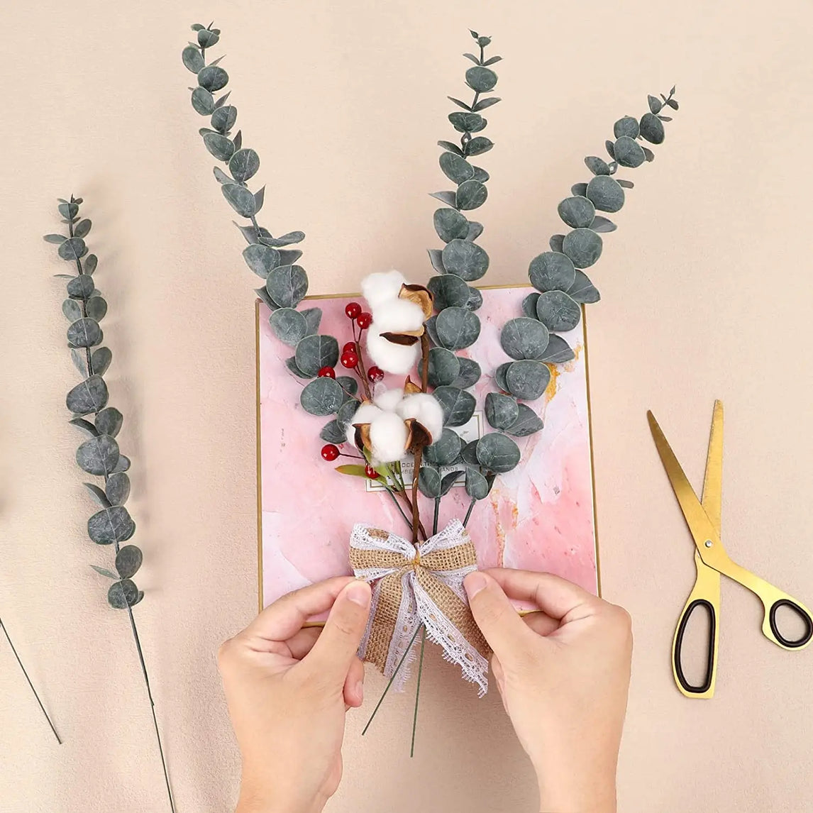 Yannew 12pcs Artificial Eucalyptus Stems Silver Dollar Greenery Fake Plants for Wedding Bouquet Floral Arrangement Home Decor