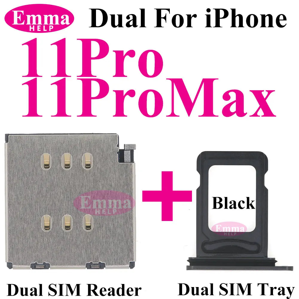EmmaHelp 1set Dual Sim Card Reader Connector Flex Cable + Tray Slot Holder Adapter for iPhone 11 12 13 14 15 Pro Max XR XSMax