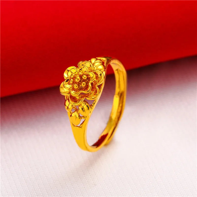 ANIID Ethiopia Dubai Flower Gold Color Arab Rings Resizable For Women Wedding Jewelry African Party Gift Nigerian Jewellery