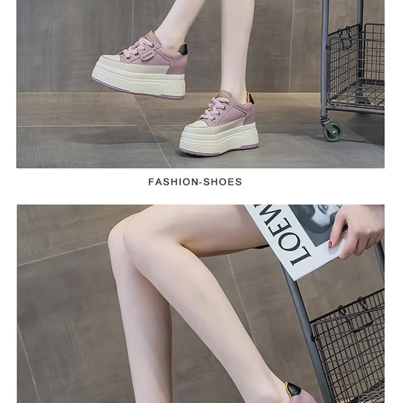 Fujin 9cm Cow Suede Genuine Leather Women Vulcanized Shoes Platform Wedge Skate Boarding High Brand Heels Casual Summer Shoes