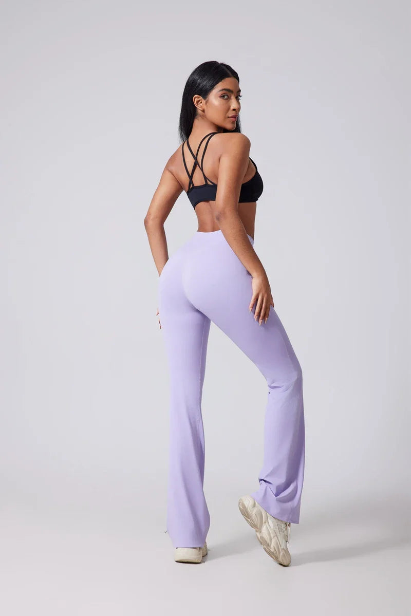 DIAS FIT JOY Women's Hip lifting flared pants high waisted yoga fitness pants sports micro flared yoga pants wide leg pants
