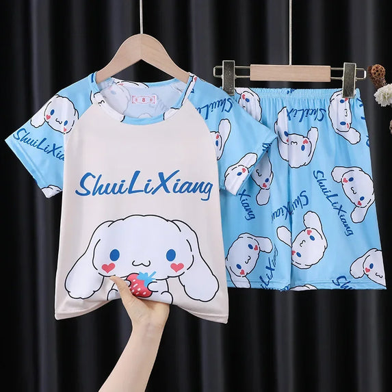 Summer Cartoon Pajamas for Children Boys and Girls Short Sleeve Home Clothes Set Lightweight Sleepwear and Loungewear