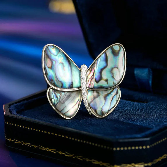 Luxury Pearl Shell Earring Ring Brooch Jewelry Set, Natural Stone Ring & Flower Earring,Women's Elegant Clothing Decoration Gift