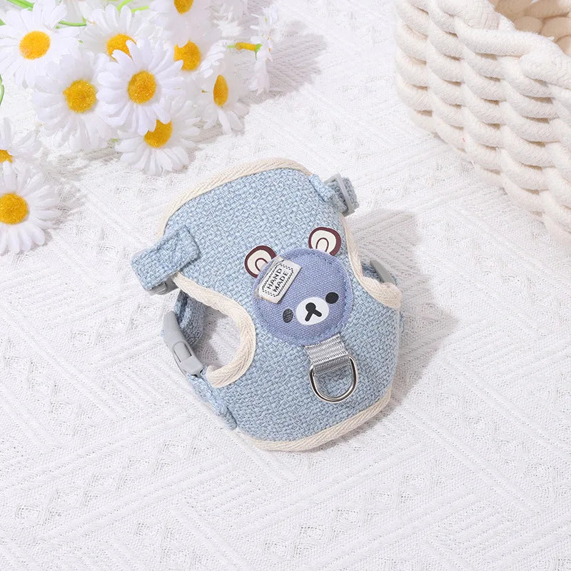 Adjustable Bear Decoration Dog Vest Chest Harness Breathable Pet Cat Harness Leash Set Teddy Small Dog Walking Rope