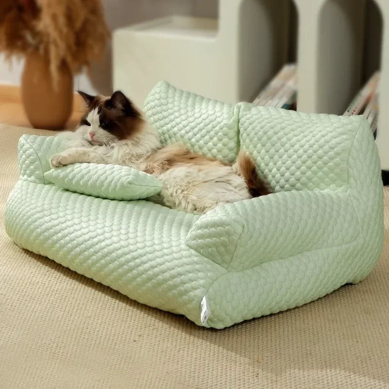 Cat Summer Beds Pet Sofa Dog Nest Removable Washable Waterproof Breathable Ice Silk Soft Cat Bed Small Kitten House