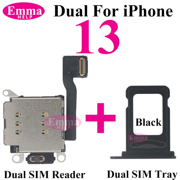 EmmaHelp 1set Dual Sim Card Reader Connector Flex Cable + Tray Slot Holder Adapter for iPhone 11 12 13 14 15 Pro Max XR XSMax
