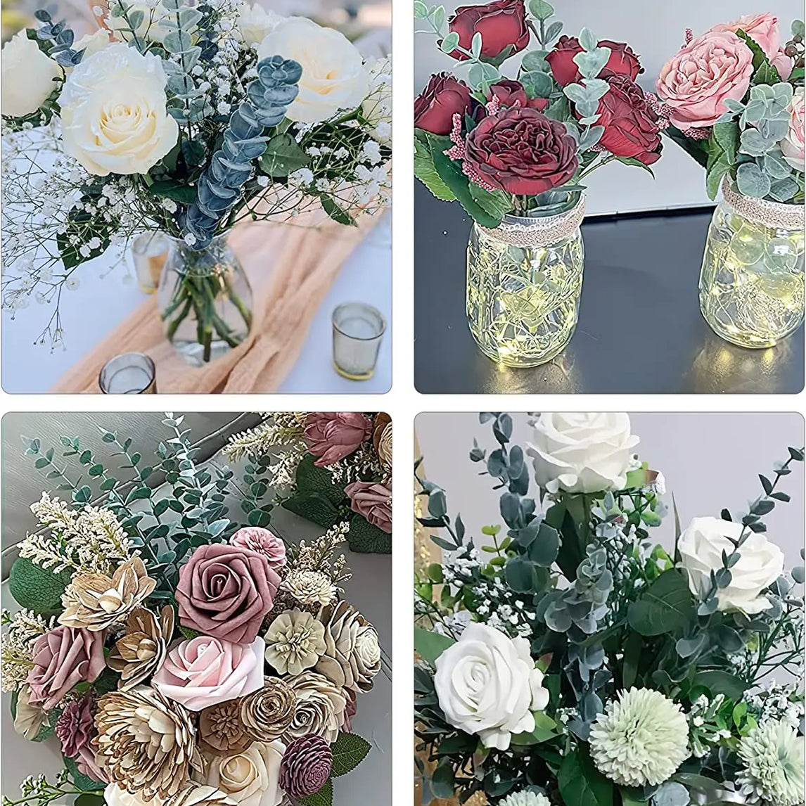Yannew 12pcs Artificial Eucalyptus Stems Silver Dollar Greenery Fake Plants for Wedding Bouquet Floral Arrangement Home Decor