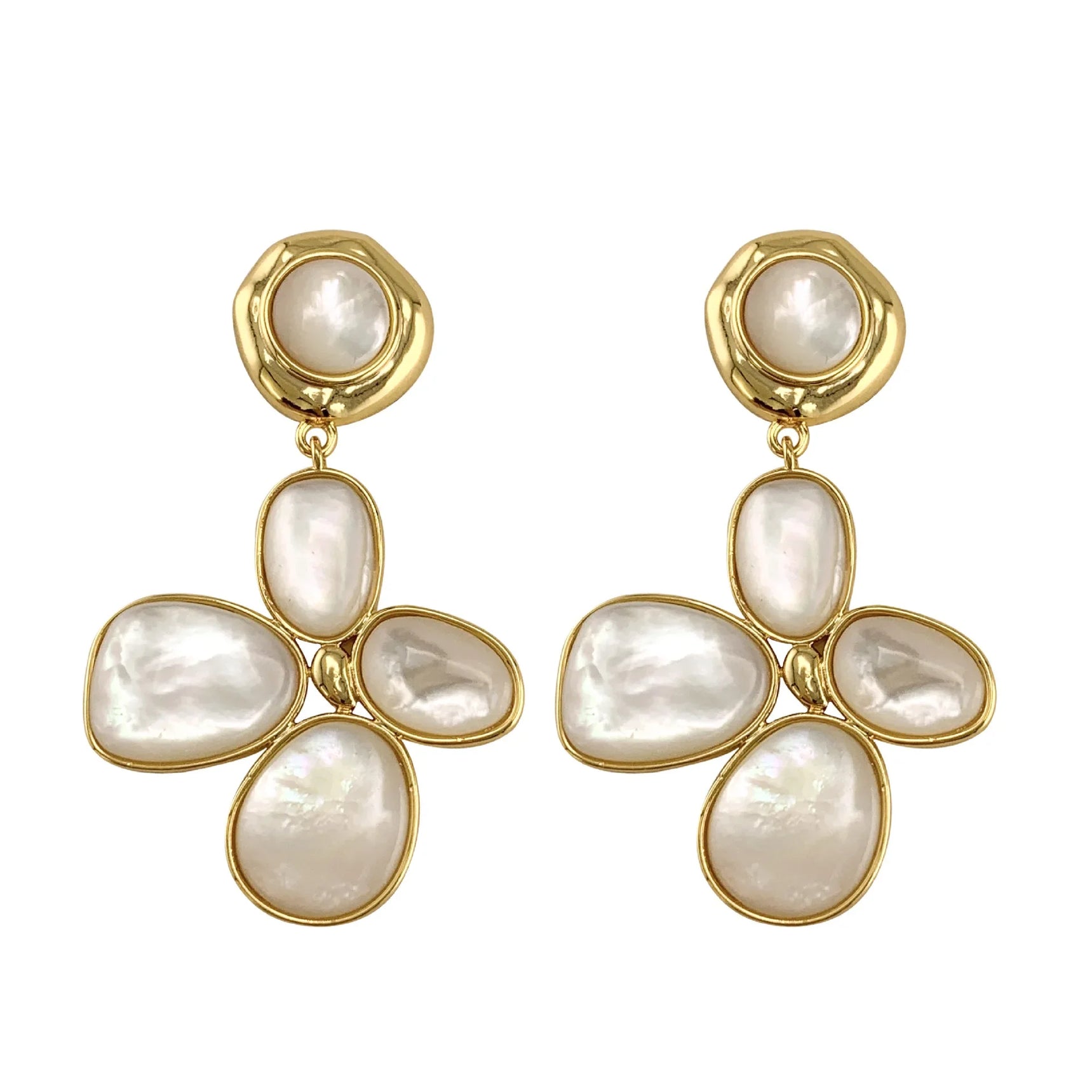 Luxury Pearl Shell Earring Ring Brooch Jewelry Set, Natural Stone Ring & Flower Earring,Women's Elegant Clothing Decoration Gift