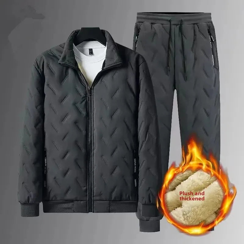 Men's Cotton Jacket Lamb Velvet Winter Loose Outerwear Fleece Lined Thick Warm Windproof Stand Collar Casual Jacket