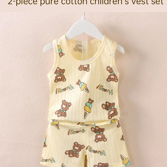 Children's Clothing Print Sleeveless Tops Shorts Cute Breathable Kids Summer Vest Shorts Set Tank Top for Baby Clothing Children