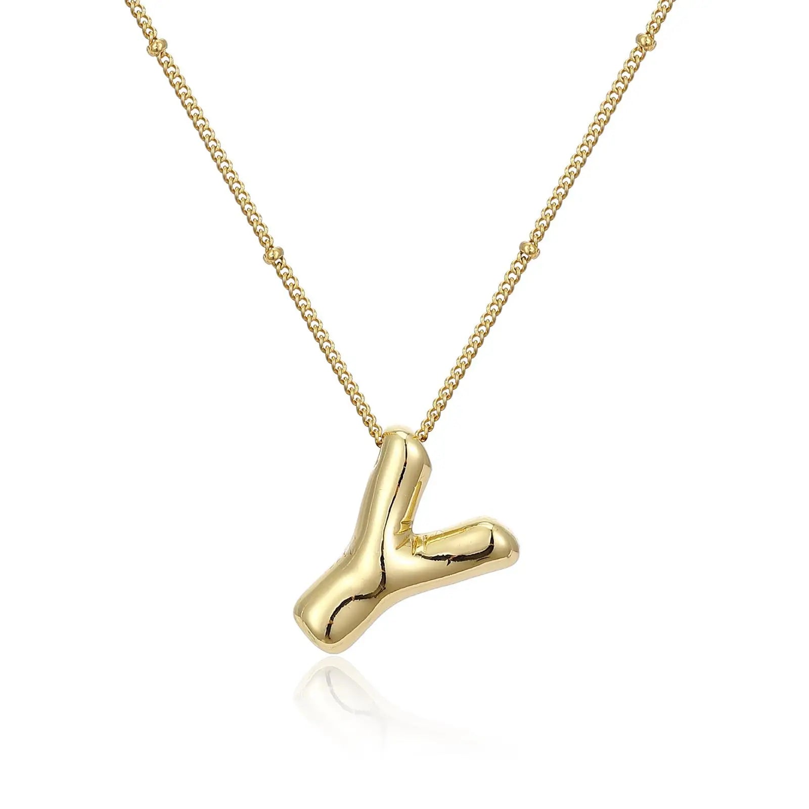 LATS Gold Plated Metal Chunky Alphabet Balloon Bubble Initial Letter Pendant Necklace for Women Men Boy Fashion Jewelry