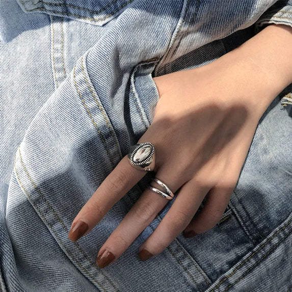 VENTFILLE 925 Sterling Silver Finger Rings New Fashion Creative Cross Hollow Chain Geometric Party Jewelry Gifts