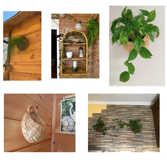 Hand Made Wicker Rattan Flower Planter Wall Hanging Wicker Rattam Basket Garden Vine Pot Plants Holder Garden Pots Wall Planter