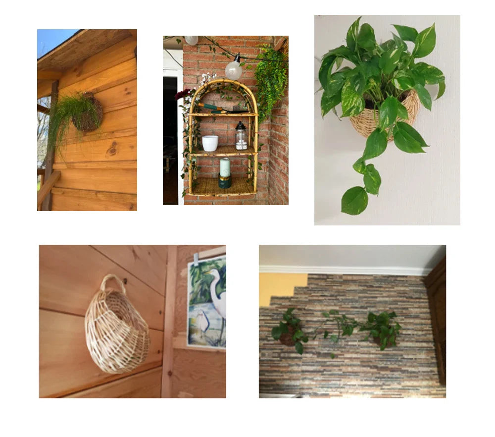 Hand Made Wicker Rattan Flower Planter Wall Hanging Wicker Rattam Basket Garden Vine Pot Plants Holder Garden Pots Wall Planter