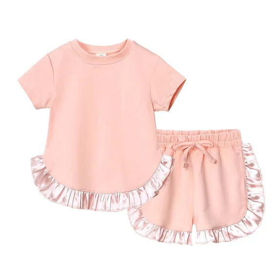 2025 Kids Girls Summer Outfits Solid Cotton T-shirt+Shorts Toddler Teenager Lounge Suit For 9M-7T Casual Girl Breathable Clothes