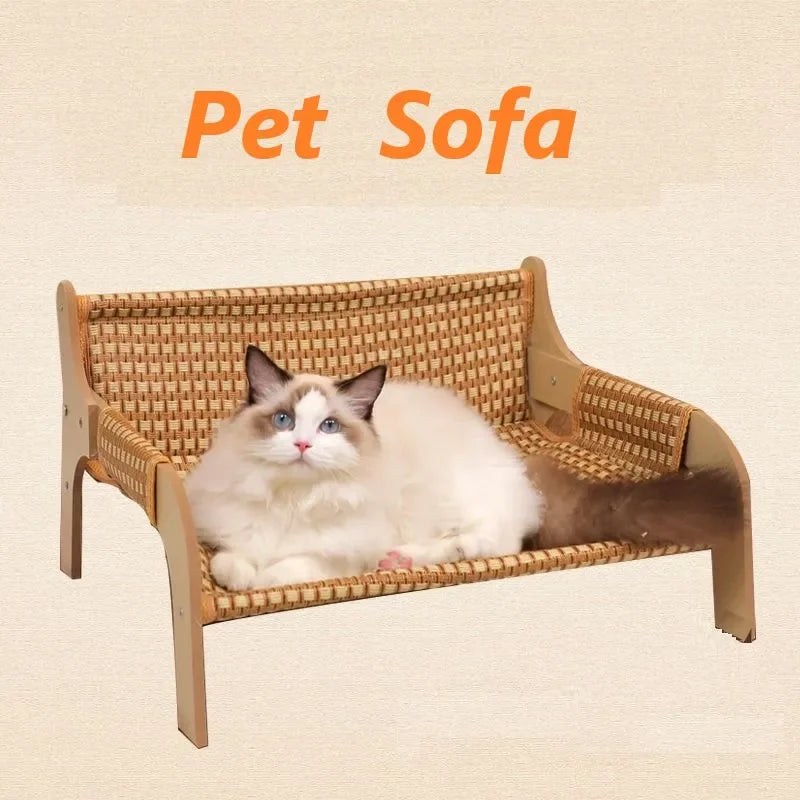 Summer Cooling Cat Bed Cool Mat Sofa Cat Scratch Wear-Resistant Cat Bed Rattan Lounge Chair Dog House Cat House Pet Sleeping Bed