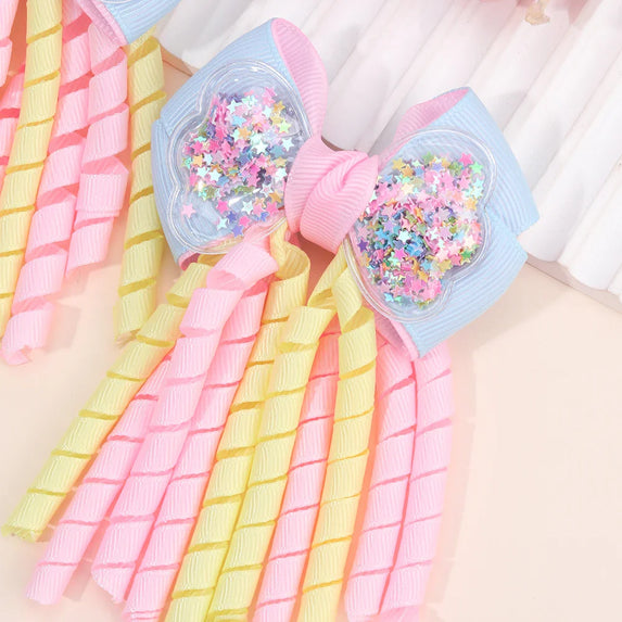 Sweet Unicorn Hair Clips For Girl Bow Barrette Cute Tassel Ribbon Curly Ponytail Hairpins Accessories