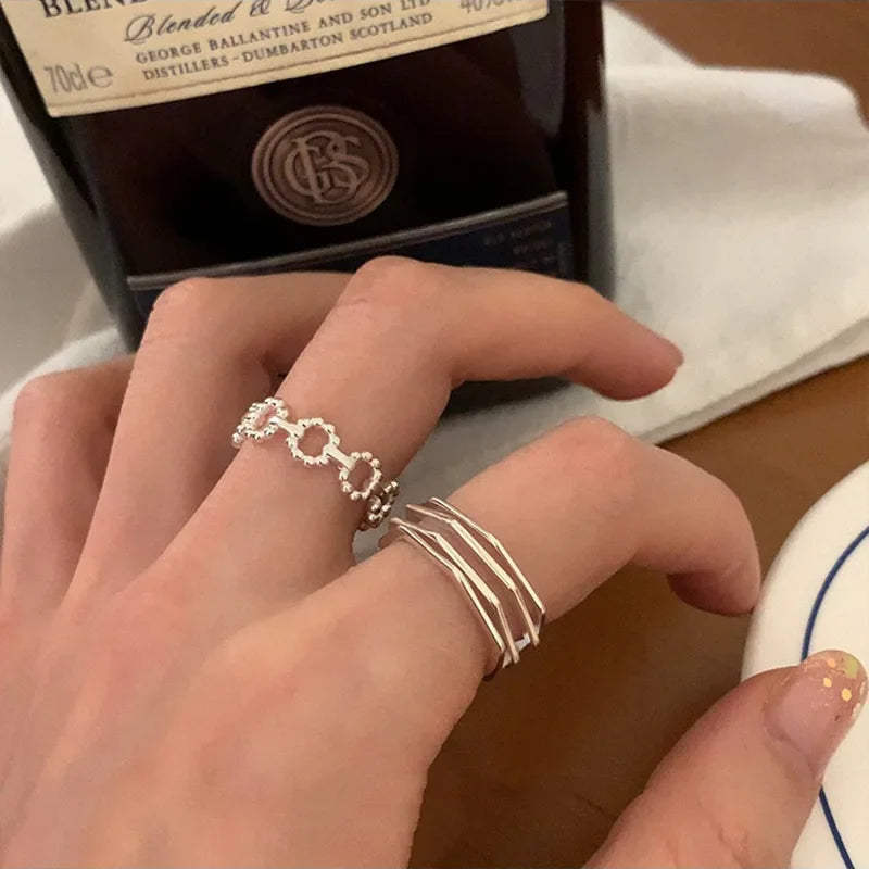 VENTFILLE 925 Sterling Silver Finger Rings New Fashion Creative Cross Hollow Chain Geometric Party Jewelry Gifts