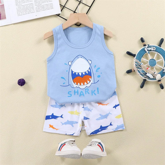 Cartoon Lion Pajamas Vest+Shorts 2-Piece Clothing Set Summer Kids Baby Boys Girls Cotton Casual Tracksuit Clothes Suit 1-6 Years