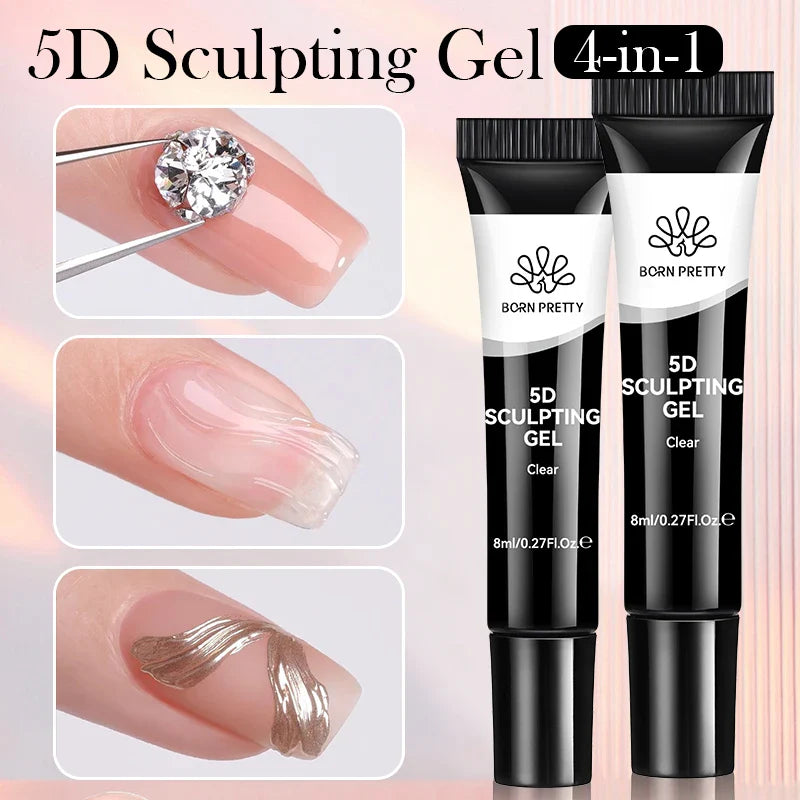 BORN PRETTY 2Pcs/Set 8ml 5D Sculpting Gel with Solid Mirror Powder DIY Nail Embossing Gel for Painting Carving Nails
