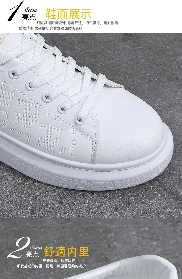 Leather Casual Shoes Men 2025 New Lace-up Thick Sole Casual Sneakers Versatile Leather Muffin Shoes Elevated Male Board Footwear