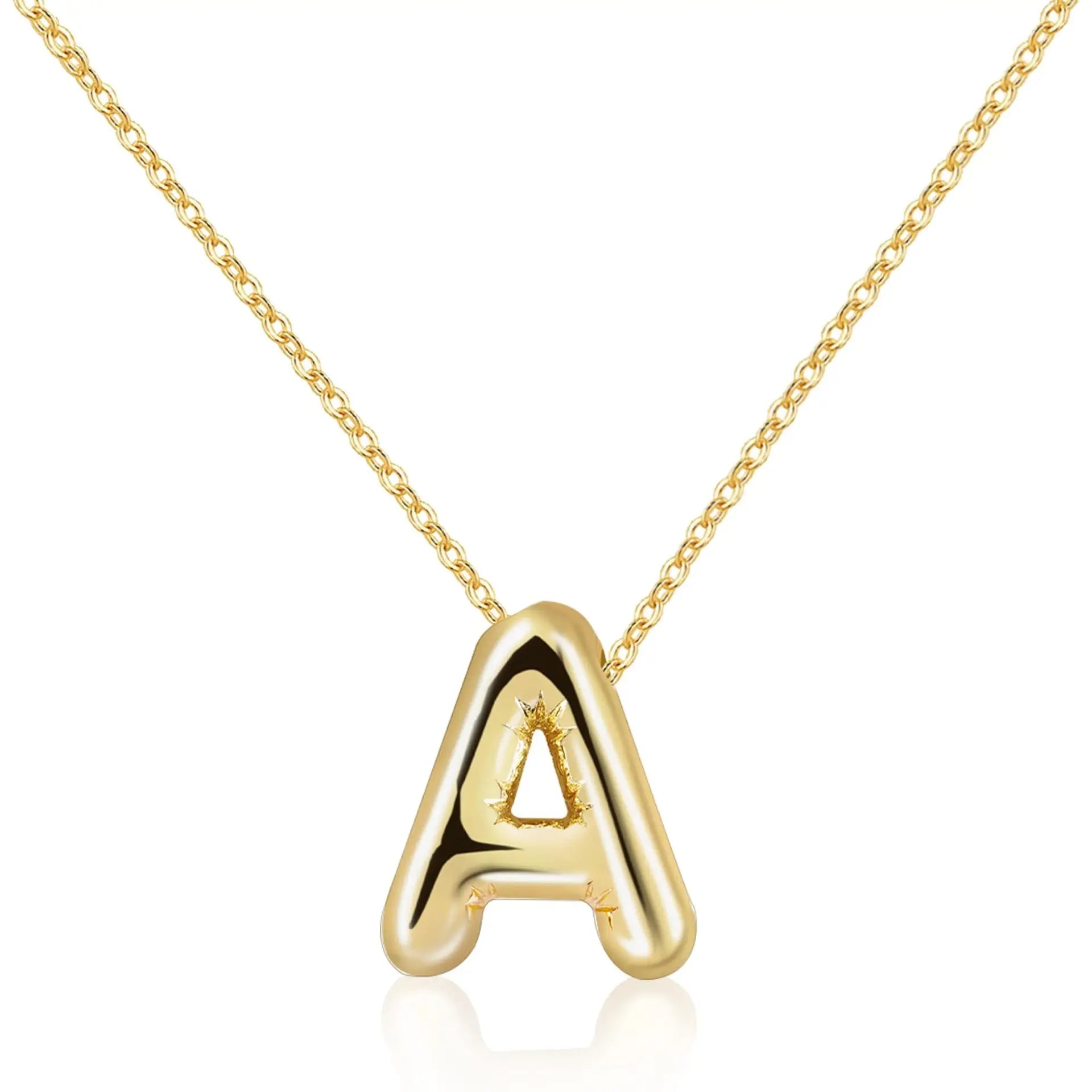 LATS Gold Plated Metal Chunky Alphabet Balloon Bubble Initial Letter Pendant Necklace for Women Men Boy Fashion Jewelry