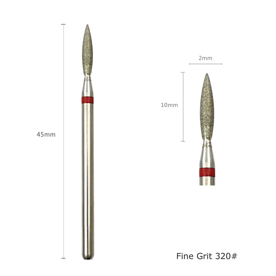 HYTOOS Fine Diamond Nail Drill Bits Flame Shape Russian Mills Cuticle Clean Burr Electric Manicure Drills Nails Accessories