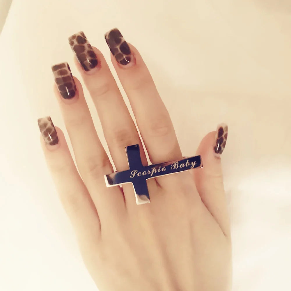 Custom Cross Ring Engraving Name Ring Men Stainless Steel Two Fingers Ring Knuckle Jewelry Women Personalized Gift for Boyfriend