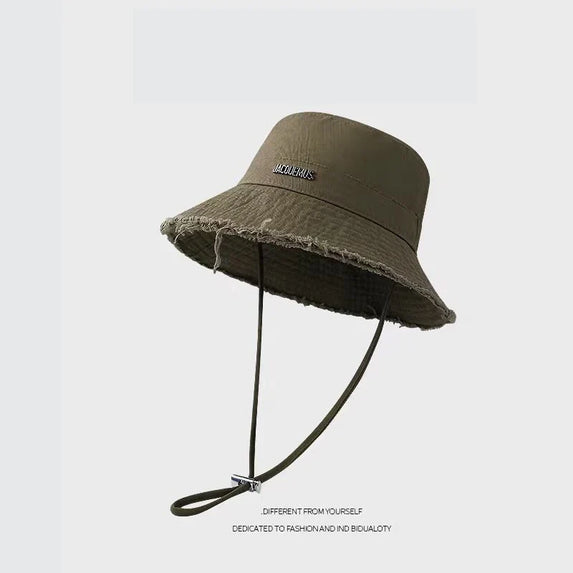 Summer Must Have Washed Cotton Fisherman Hat Wide Brim Raw Hem Drawstring Sun Protection Trendy Vacation Fashion Beach Holiday