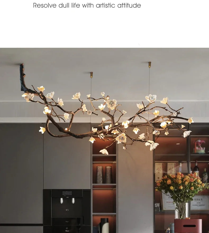 New Italian Light Luxury Ceramic All Copper Branch Living Room Ceiling Light Hotel Restaurant Sales Department Staircase Light