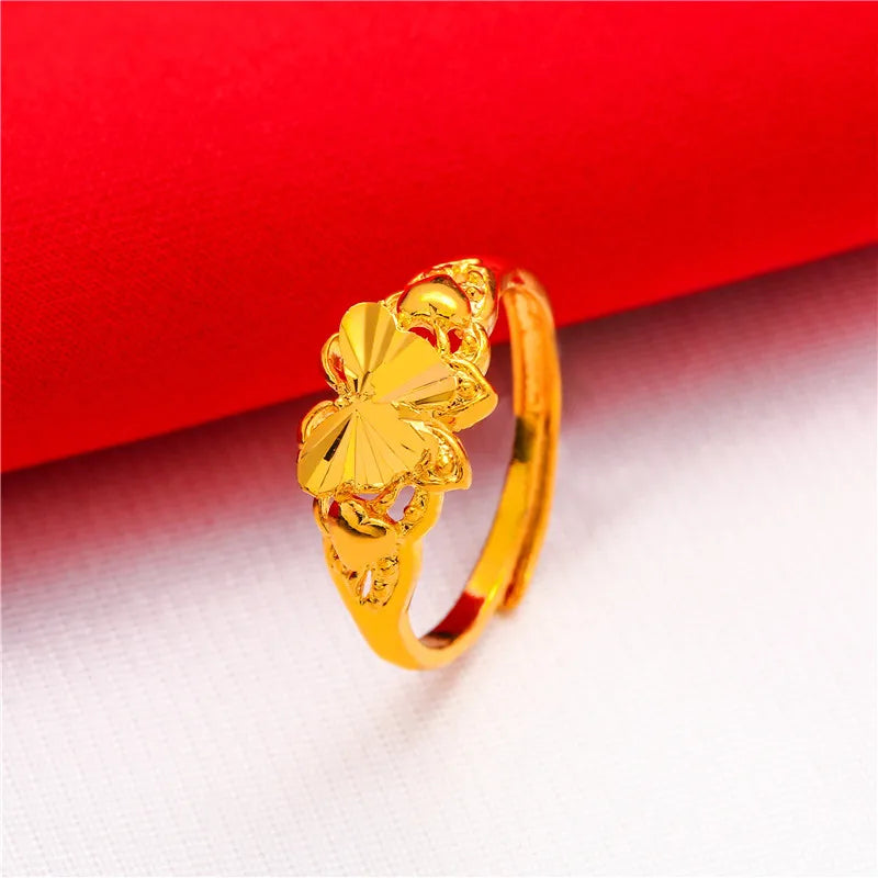 ANIID Ethiopia Dubai Flower Gold Color Arab Rings Resizable For Women Wedding Jewelry African Party Gift Nigerian Jewellery
