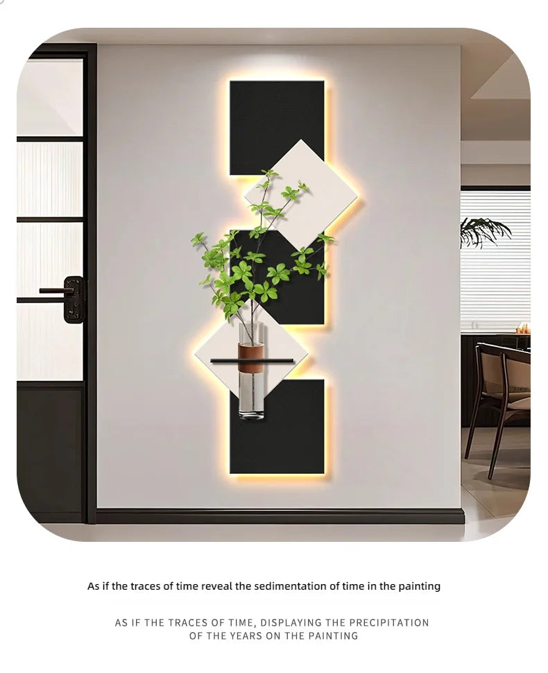 Modern Hydroponics Green Plants LED Decorative Paintings Home Decor Living Room Bedroom Entrance Hallway Sandstone Mural Lights