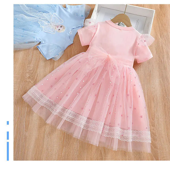 New Disney Girls Dress Short Sleeve Summer Princess Dresses Frozen Elsa Party Baby Dresses for Children Clothing Kids Clothes