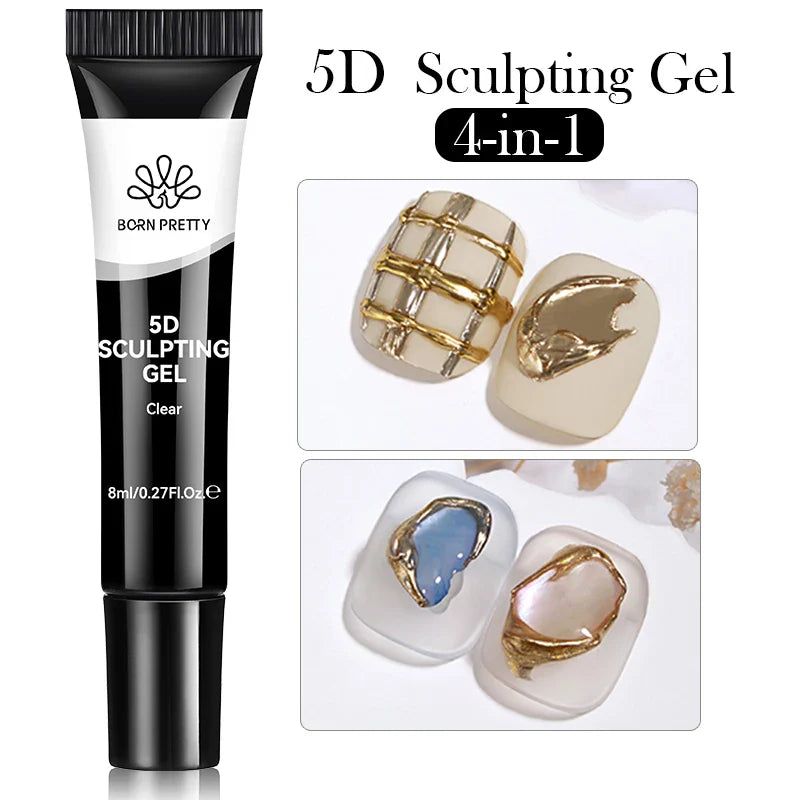 BORN PRETTY 2Pcs/Set 8ml 5D Sculpting Gel with Solid Mirror Powder DIY Nail Embossing Gel for Painting Carving Nails