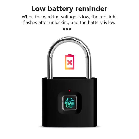 Smart Fingerprint Padlock Waterproof Zinc Alloy Biometric Padlocks With Buit-in Rechargeable Battery USB Charge