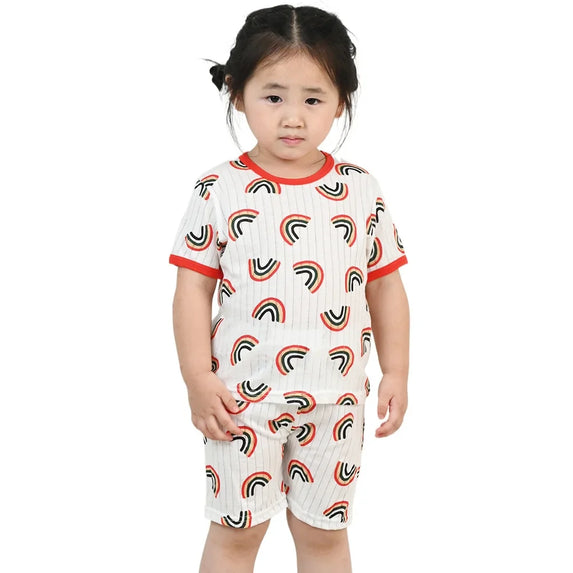 Children's Clothing Summer Boy Girl Home Sleepwear Sets Kids Cotton Short Sleeve T-Shirt Tops with Shorts Toddler Baby Pajamas
