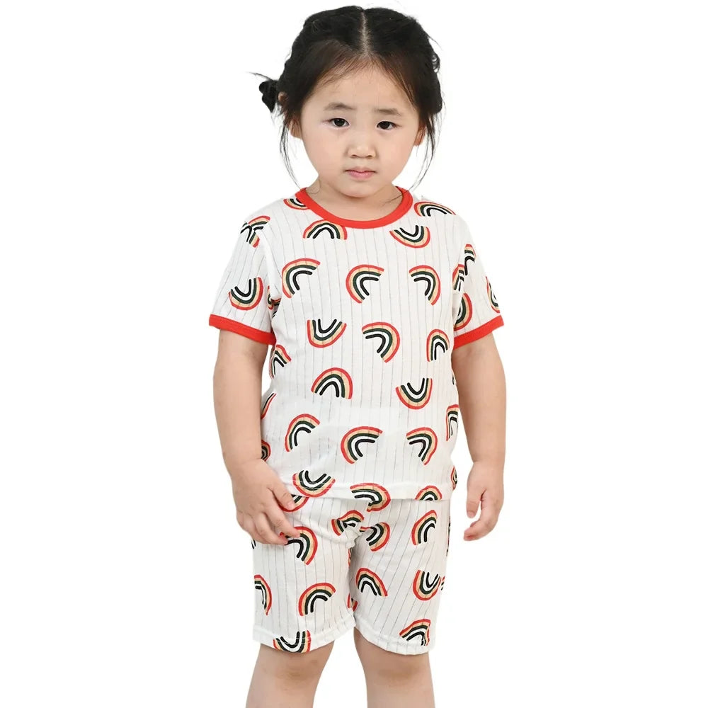 Children's Clothing Summer Boy Girl Home Sleepwear Sets Kids Cotton Short Sleeve T-Shirt Tops with Shorts Toddler Baby Pajamas