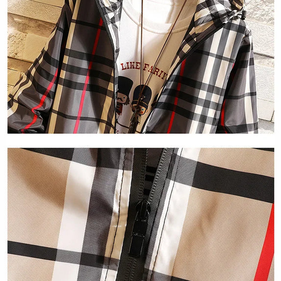 Trendy Korean Style Men's Plaid Jacket Spring Autumn New Arrival Slim Fit Hooded Versatile Casual Clothing From China